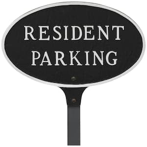 8.5 in. x 13 in. Standard Oval Resident Parking Statement Plaque Sign with 23 in. Lawn Stake - Black/Silver
