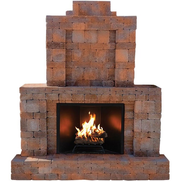 Pavestone RumbleStone 84 in. x 38.5 in. x 94.5 in. Outdoor Stone Fireplace in Sierra Blend