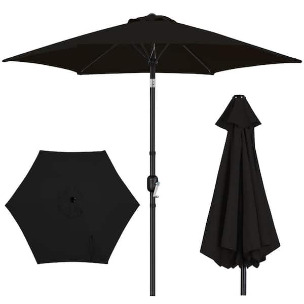 Yaheetech 9 ft. Patio Umbrella 95 in. H 6-Ribs Market Umbrella with Push Button Tilt and Crank, Black