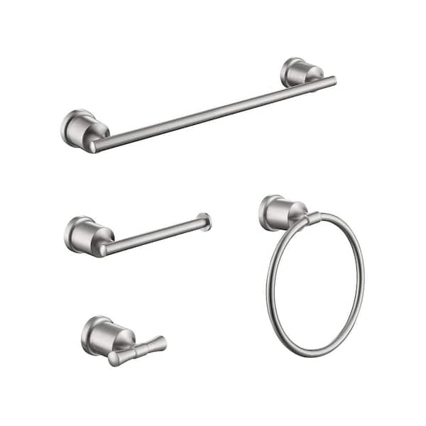 Boyel Living Stainless Steel 16 in. Bathroom Set with Toilet Paper Holder Towel Bar Towel Ring and Robe Hook in Brushed Nickel
