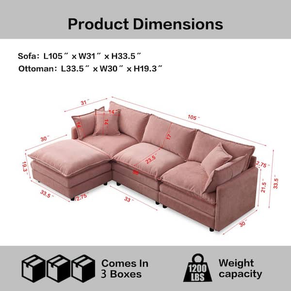Harper & Bright Designs 105 in. 4-piece Chenille Upholstered L