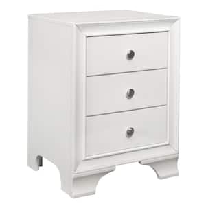 19 in. White and Chrome 3-Drawers Wooden Nightstand