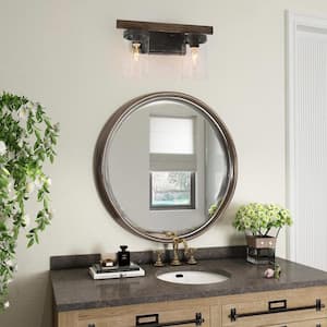 Modern Farmhouse Bathroom Vanity Light, 13.5 in. 2-Light Brushed Black Country Wall Sconce with Clear Glass Shades