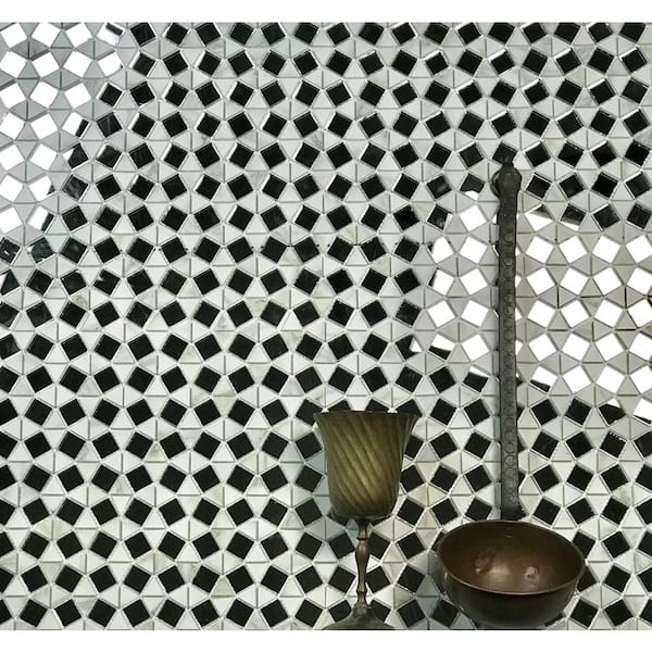 Abolos Musico 10-Pack Bianco Carrara Gray/Multi 12-in x 12-in Multi-Finish Glass Marble Look Wall Tile