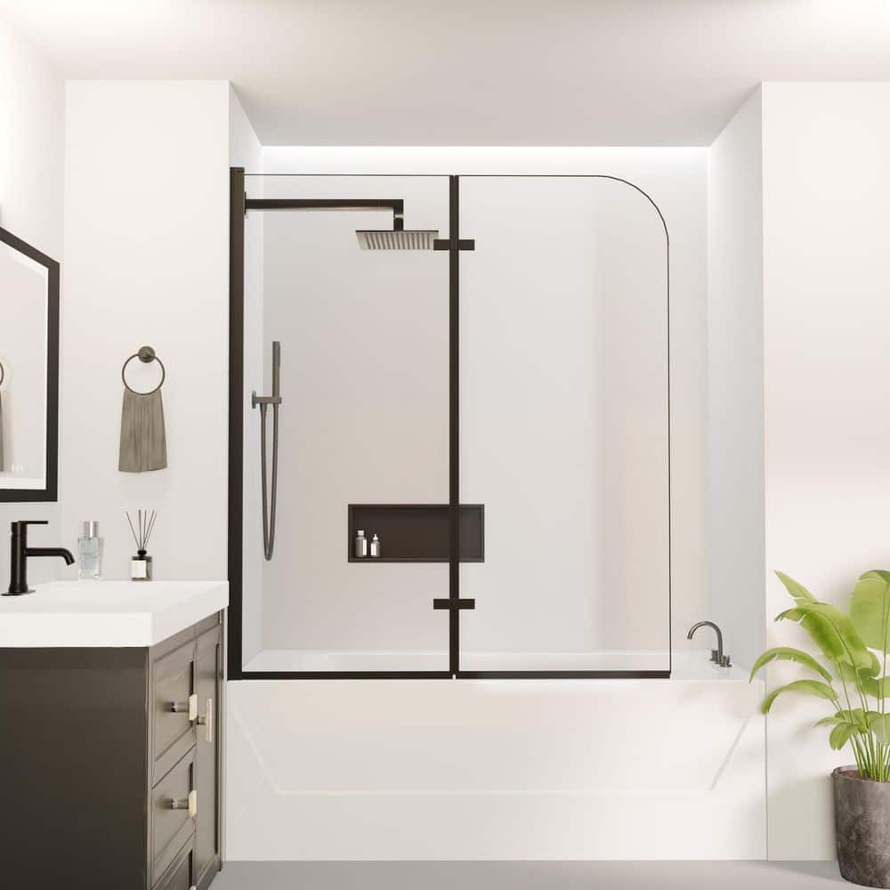 50 in. W x 58 in. H Pivot Hinged Frameless Tub Door in Matte Black with Clear Glass price history on PriceWatchPro