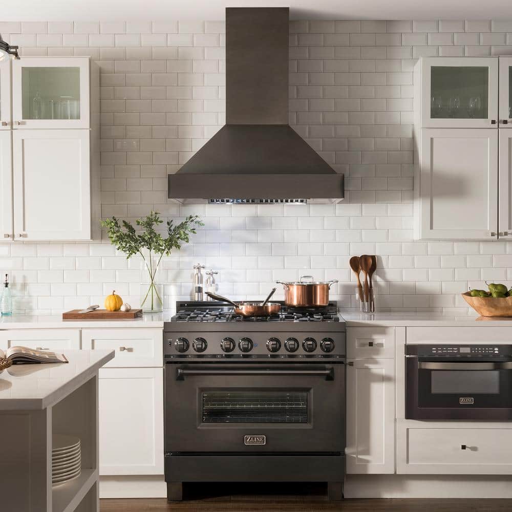 30" Black Stainless Steel Convertible Wall Mount Range Hood