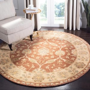 Antiquity Brown/Taupe 4 ft. x 4 ft. Round Border Area Rug