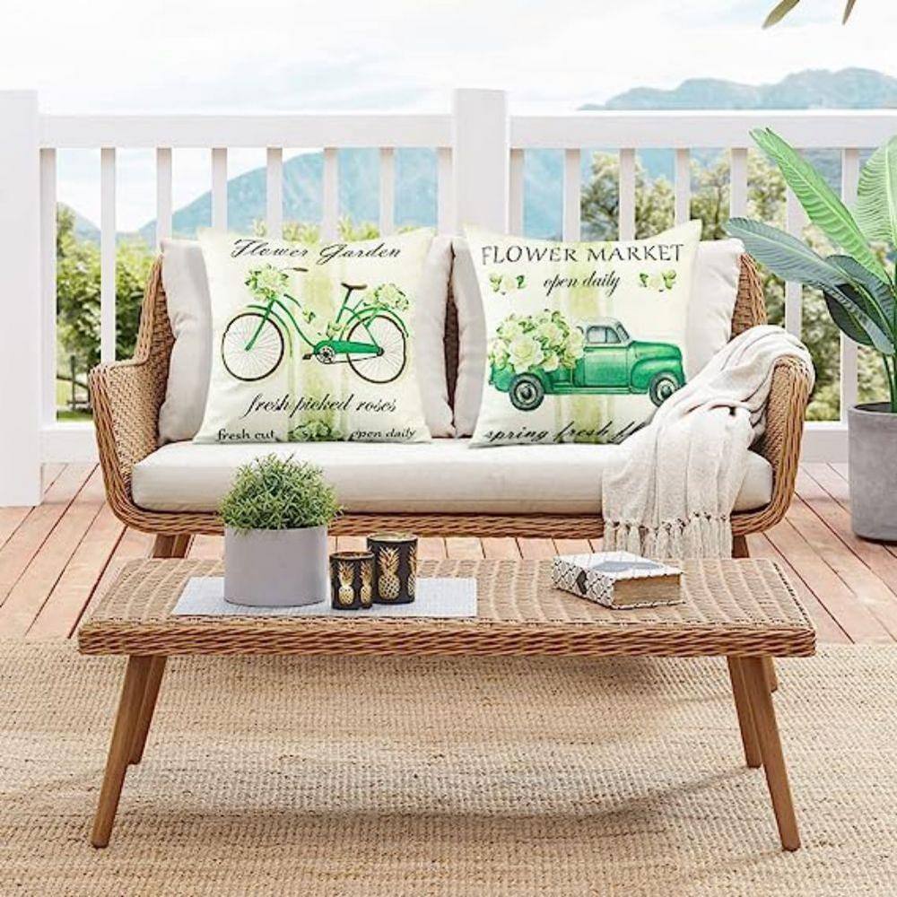 Green Garden Pattern Waterproof Outdoor Throw Pillow Covers, 18x18 Inches, Set of 4