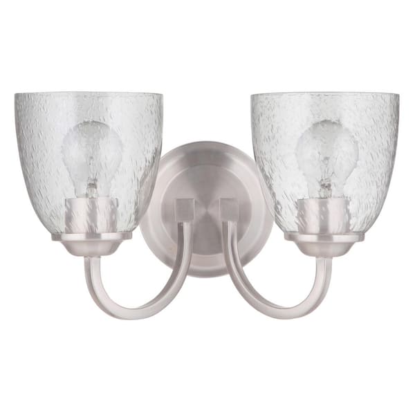 CRAFTMADE Serene 14 in. 2 Light Brushed Polished Nickel Finish Vanity Light with Seeded Glass