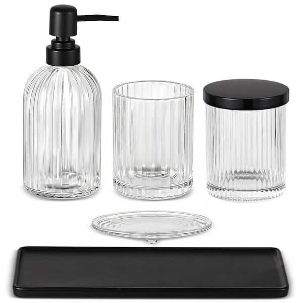 5-Piece Bath Accessory Set with Soap Dispenser, Toothbrush Holder, Q-Tips Holder, Soap Dish, Ceramic Tray in Black