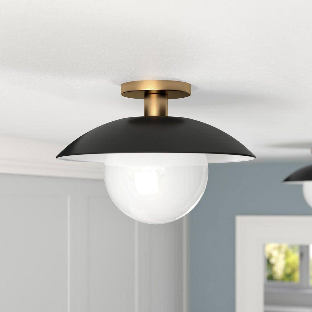 Alvia 14.5" Matte Black and Brass Semi Flush Mount Light