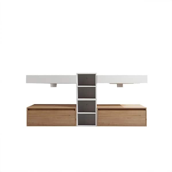 Jacques 72 in. W x 18.1 in. D x 15.8 in. H Floating Bath Vanity in Imitative Oak with White Resin Vanity Top