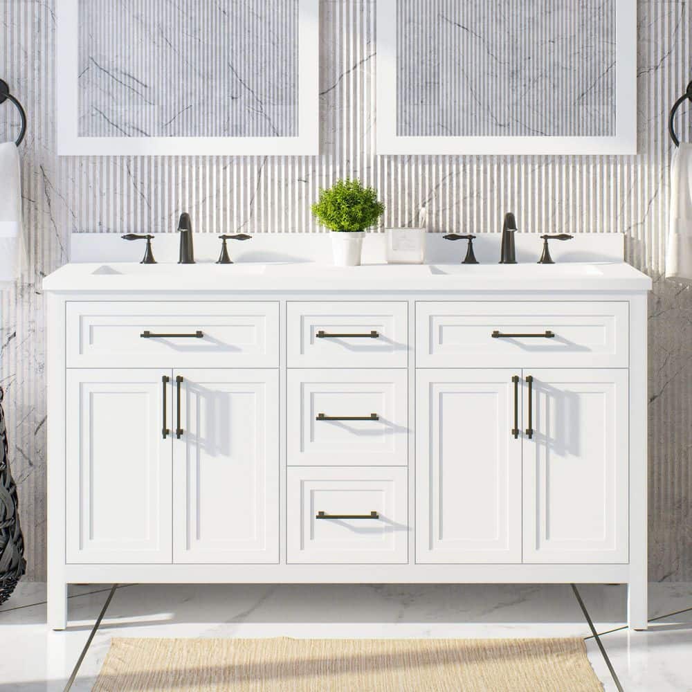 Mayfield 60 in. Double Sink White Bath Vanity with White Engineered Stone Top (Assembled) price history on PriceWatchPro