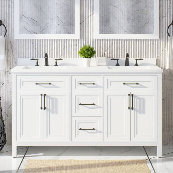 Home Decorators Collection Mayfield 60 in. Double Sink White Bath Vanity with White Engineered Stone Top (Assembled)