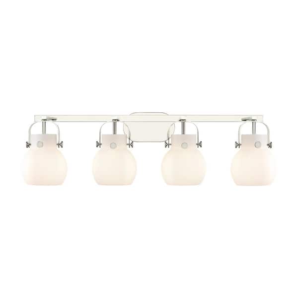 Pilaster II Sphere 36.5 in. 4-Light Polished Nickel Vanity Light with Glass Shade