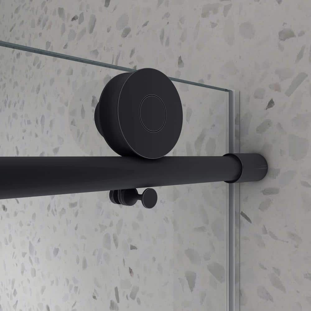 Matte Black Frameless Sliding Shower Door with Clear Tempered Glass