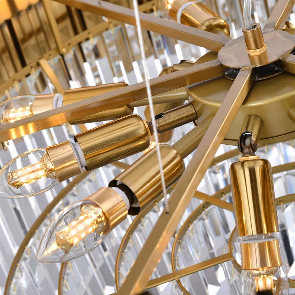 Gold Stainless Steel Chandelier with Clear Crystal Accents