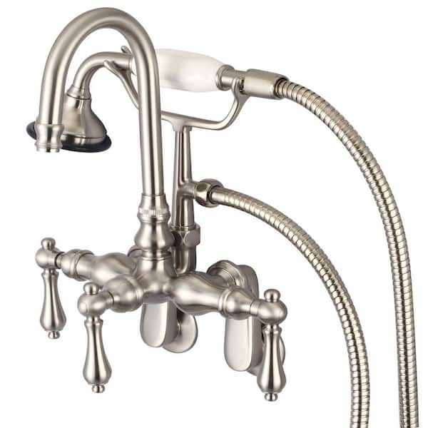 Water Creation 3-Handle Vintage Claw Foot Tub Faucet with Handshower and Lever Handles in Brushed Nickel