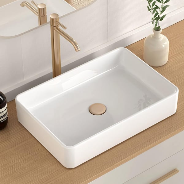 Modern 20 in. L x 13 in. W x 4 in. H Rectangular Vessel Bathroom Sink in White Ceramic Countertop