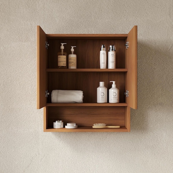 Brown Oak 29 in. H Storage Cabinet with Doors and Shelf, for Over The Toilet Bathroom Kitchen Laundry Room Cabinet