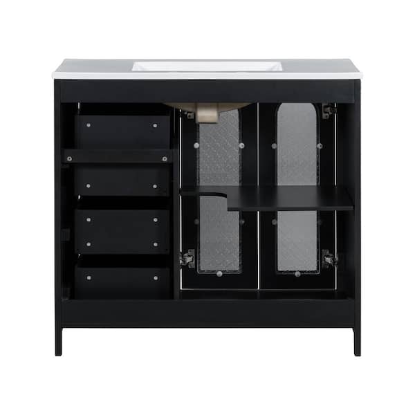 Corlix 36 in.Modern Freestanding Black Bathroom Vanity with White Ceramic Top, Doors, Drawers, Wood