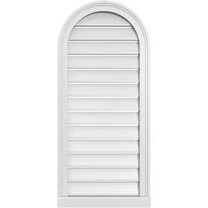 18 in. x 40 in. Round Top White PVC Paintable Gable Louver Vent Functional