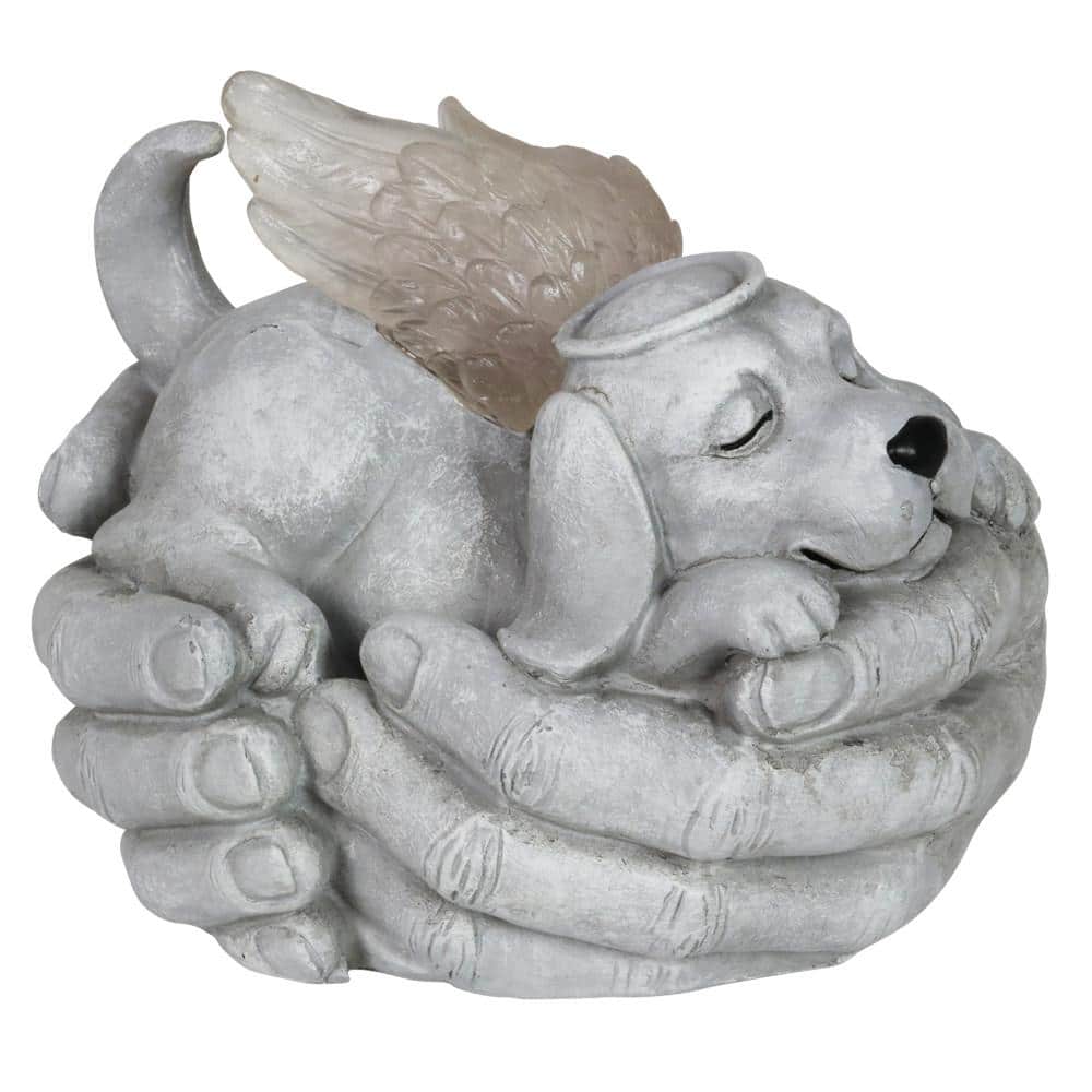 Solar Cradled Angel Dog Memorial Garden Statue with LED Wings