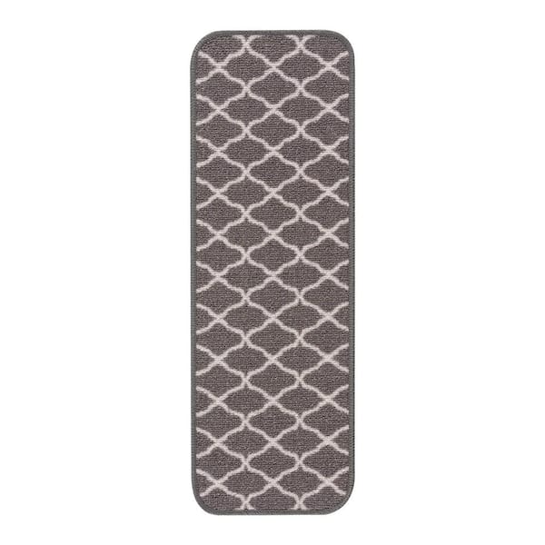 Beverly Rug Trellis Navy 26 in. x 8.5 in. Non-Slip Rubber Back Stair Tread Cover (Set of 8)