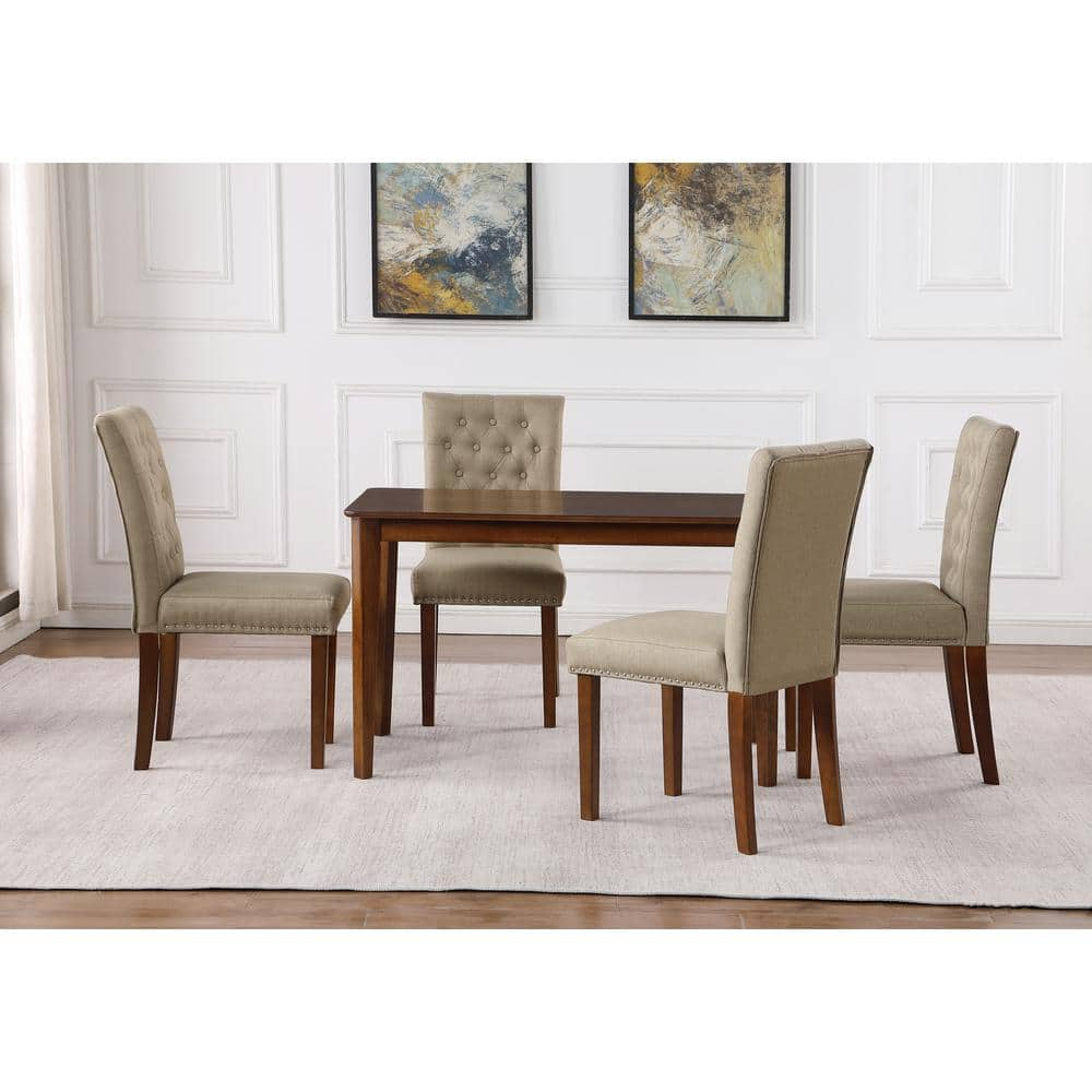 Frances Diamond Tufting Natural Linen Upholstered Dining Side Chairs with Nail Heads (Set of 2)