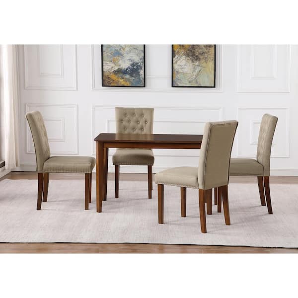Dwell Home Inc Frances Diamond Tufting Natural Linen Upholstered Dining Side Chairs with Nail Heads (Set of 2)