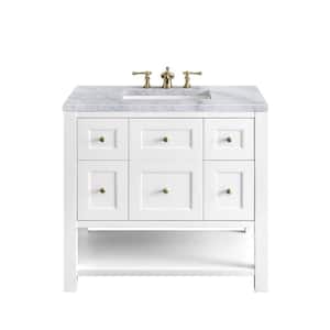 Breckenridge 36.0 in. W x 23.5 in. D x 34.2 in. H Bathroom Vanity in Bright White with Carrara Marble Marble Top