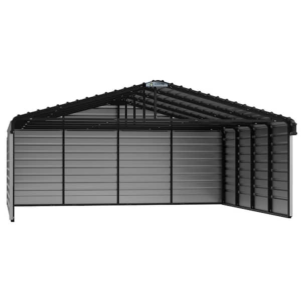 Arrow 20 ft. W x 20 ft. D x 7 ft. H Eggshell Galvanized Steel Carport with 3-sided Enclosure