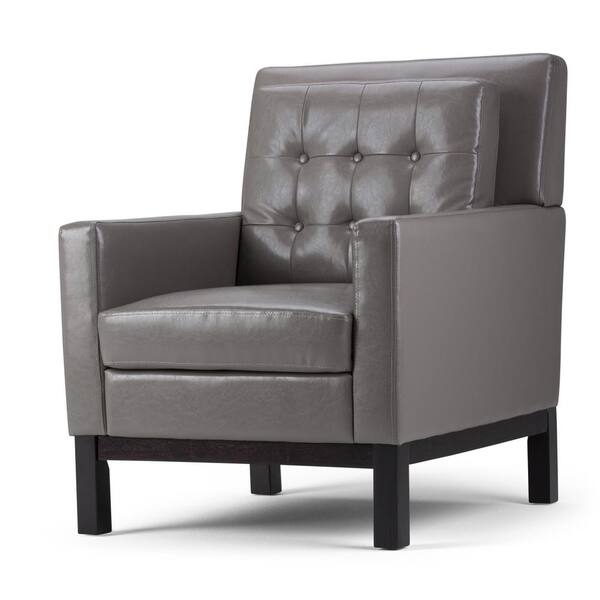 Simpli Home Carrigan 28 in. Wide Contemporary Club Chair in Taupe Bonded Leather