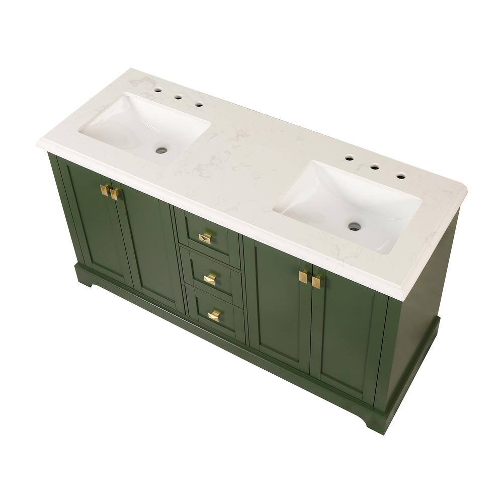 60'' Venetian Green Double Bathroom Vanity with Marble Top