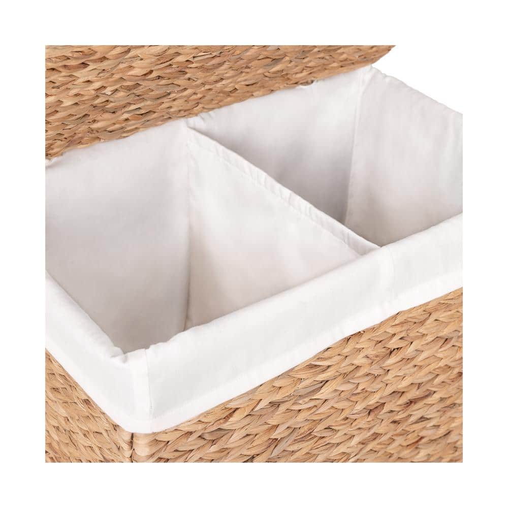 Natural Wicker Lidded Laundry Hamper with Gold Casters