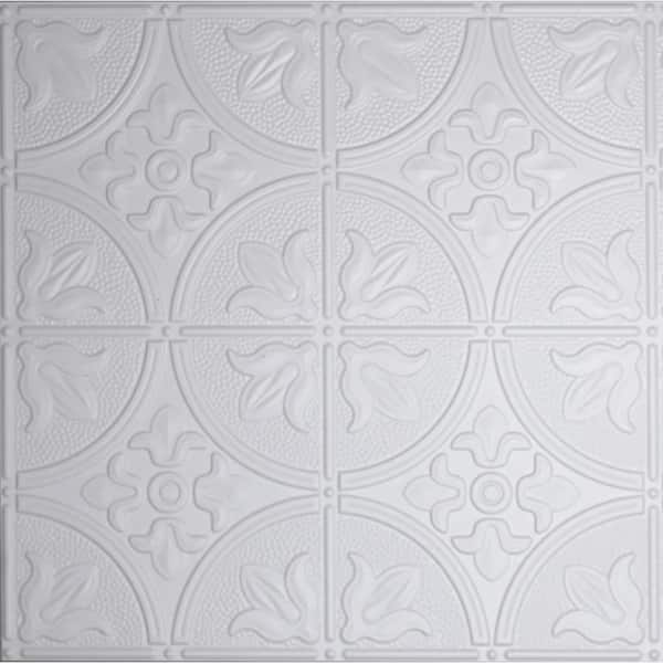Global Specialty Products Dimensions 2 ft. x 2 ft. White Tin Ceiling Tile for Refacing in T-Grid Systems