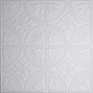 Dimensions 2 ft. x 2 ft. Matte White Lay-in Tin Ceiling Tile for T-Grid Systems