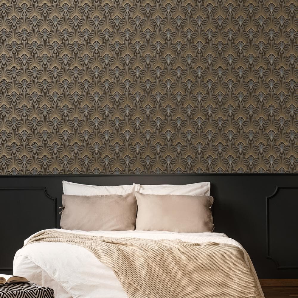 Sublime Art Deco Black and Gold Vinyl Wallpaper Roll