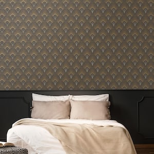 Art Deco Black and Gold Metallic Non-Pasted Vinyl Wallpaper