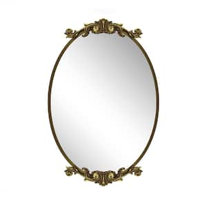 28 in. W x 40 in. H Oval Aluminum Alloy Framed French Cleat Mounted Baroque Wall Decor Mirror in Gold