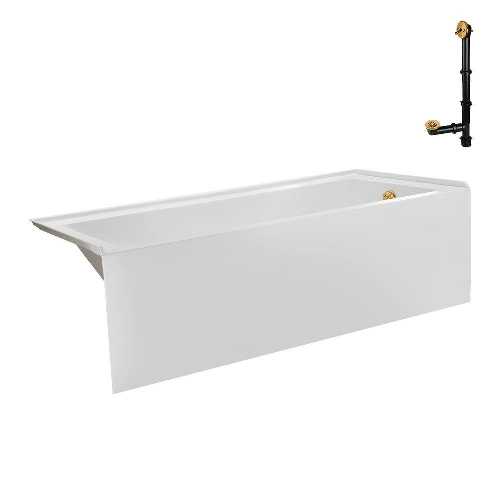 Glossy White Acrylic Alcove Bathtub with Brushed Gold Trim