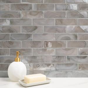 Opalina Beige Subway 12 in. x 12 in. Glossy Glass Mesh-Mounted Mosaic Wall Tile (14.4 sq. ft./Case)