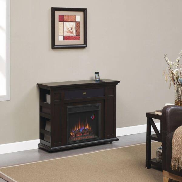 Hampton Bay Templeton 37 in. Rolling Media Console Electric Fireplace in Espresso-DISCONTINUED