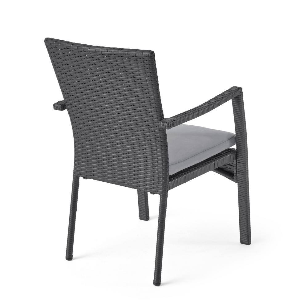 Gray Wicker Outdoor Dining Chair Set with Cushions