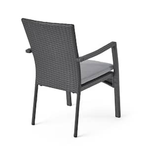 Zachariah Grey Faux Rattan Outdoor Patio Dining Chair with Grey Cushion (2-Pack)