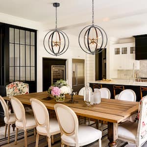 Modern Farmhouse Globe Dining Room Chandelier 6-Light Circle Brushed Black Chandelier Light