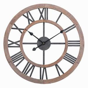 Oversized Roman Round Wall Clock -24", Multi-Tone Wood finish