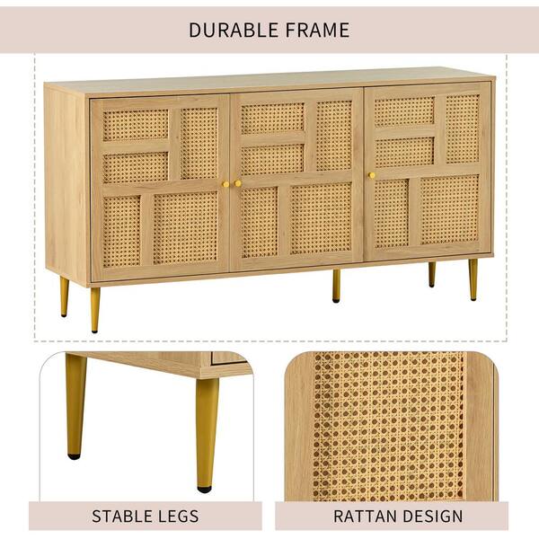 57 in. W x 15.7 in. D x 30 in. H Natural Beige Wood Linen Cabinet