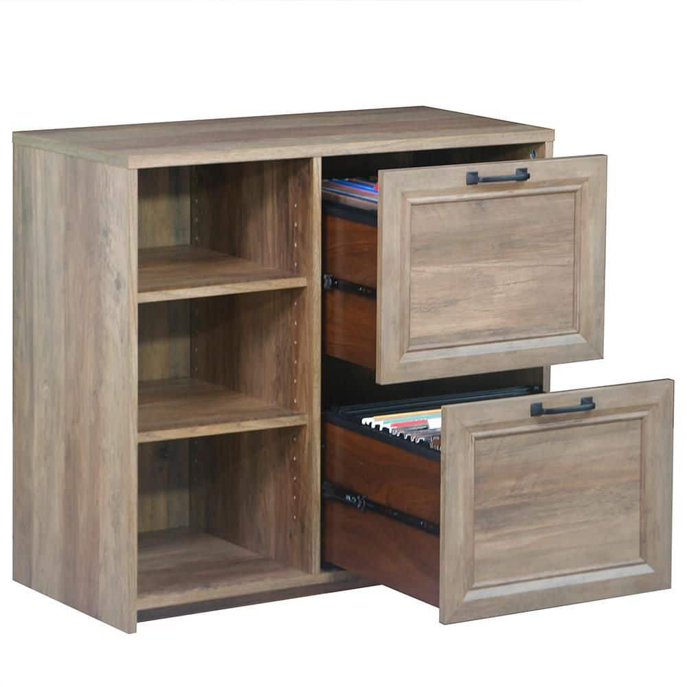 Oak 2-Drawer File Cabinet with 3 Shelves