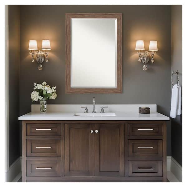 Pia Medium Brown 40.75 in. x 28.75 in. Beveled Casual Rectangle Framed Bathroom Wall Mirror